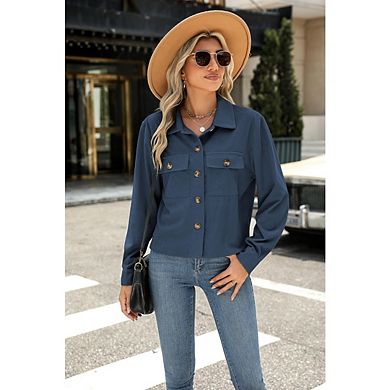Womens Cropped Corduroy Jackets Button Down with Pockets Jackets Tops Lightweight Long Sleeve Coats