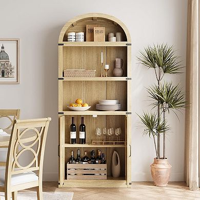 3 Shelf Arched Bookcase, Farmhouse Wooden Bookshelf with Metal Corner Protection