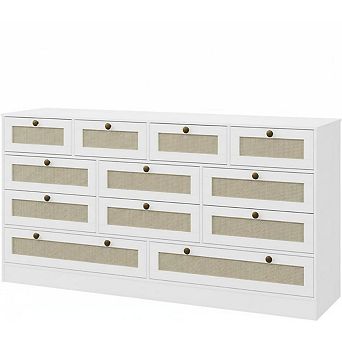Wood Dressers for Bedroom with 12 Rattan Drawers, 61" Wide Chest of Drawers for Living Room,Hallway