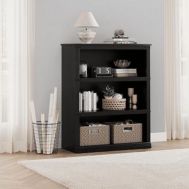 3 Tier Bookcase, Farmhouse Book Shelf with Storage, Low Book Case Wooden 3 Shelf Bookcase for Home