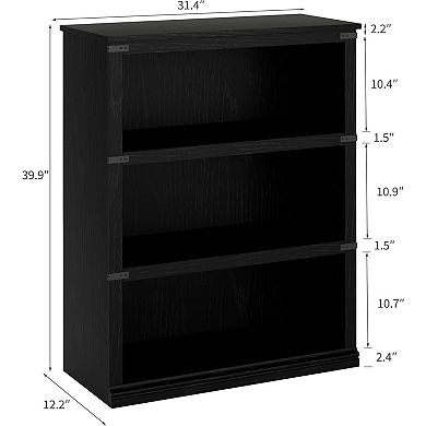 3 Tier Bookcase, Farmhouse Book Shelf with Storage, Low Book Case Wooden 3 Shelf Bookcase for Home