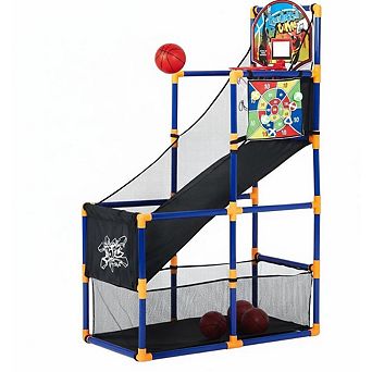2-in-1 Kids Basketball Arcade Game Set with 4 Balls & 6 Sticky Toss Balls,Height Adjustable