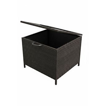 Wicker Deck Box - Outdoor Storage Bench with Wheels & Lid, Waterproof Rattan Patio Storage Bin