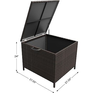 Wicker Deck Box - Outdoor Storage Bench with Wheels & Lid, Waterproof Rattan Patio Storage Bin