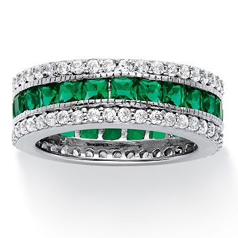 PalmBeach Jewelry 6.03 TCW Simulated Emerald Eternity Ring in Platinum-plated Sterling Silver