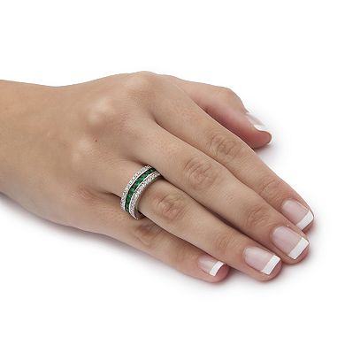 PalmBeach Jewelry 6.03 TCW Simulated Emerald Eternity Ring in Platinum-plated Sterling Silver