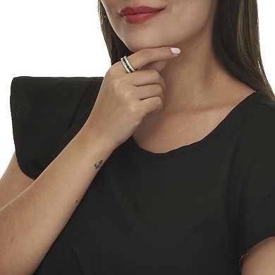 PalmBeach Jewelry 6.03 TCW Simulated Emerald Eternity Ring in Platinum-plated Sterling Silver