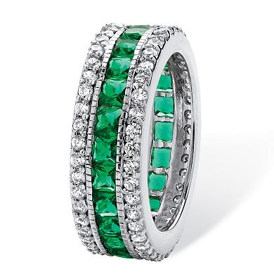 PalmBeach Jewelry 6.03 TCW Simulated Emerald Eternity Ring in Platinum-plated Sterling Silver