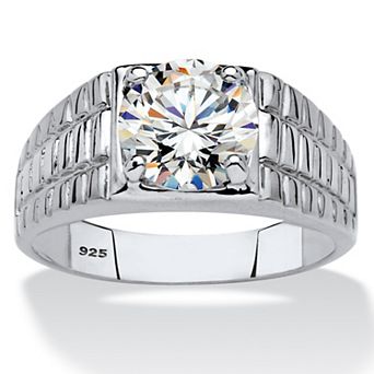 PalmBeach Jewelry Men's 2 ct w Round Cubic Zirconia Platinum-plated Silver Watchband-Style Ring