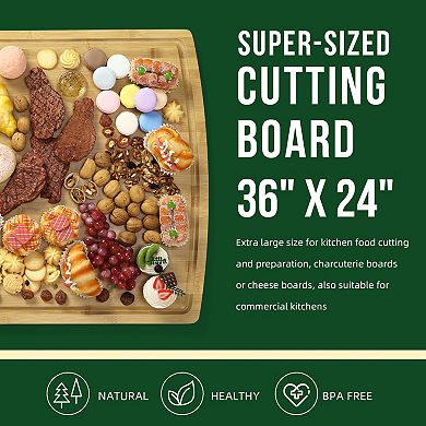 Bamboo Wood Cutting Board, Thick Butcher Block, Multipurpose Chopping Board