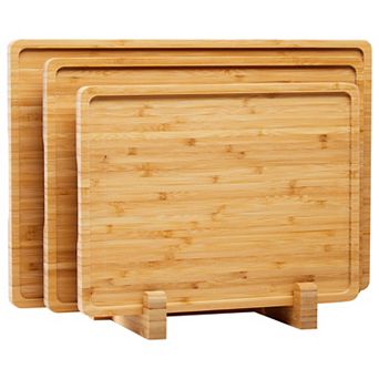 Bamboo Wood Cutting Boards Set of 3 with Holder - Kitchen Chopping Boards