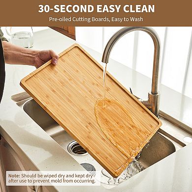 Bamboo Wood Cutting Boards Set of 3 with Holder - Kitchen Chopping Boards