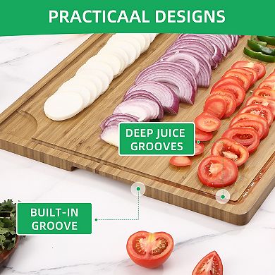 Bamboo Wood Cutting Board, 0.8-Inch Thick Butcher Block, Multipurpose Chopping Board