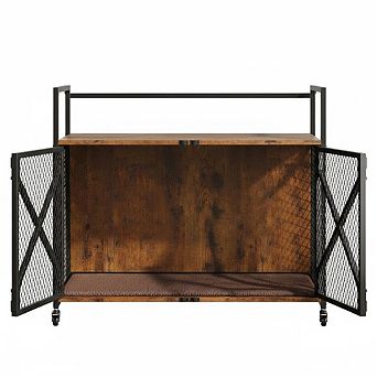Wooden Dog Crate with Doors, Dog Crate with Wheels,Heavy Duty Indoor Kennel for Medium/Large Dogs