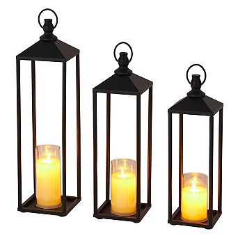 17"+19"+22" Large Metal Candle Lanterns Set with Flameless LED Candles