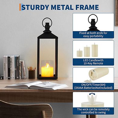 17"+19"+22" Large Metal Candle Lanterns Set with Flameless LED Candles