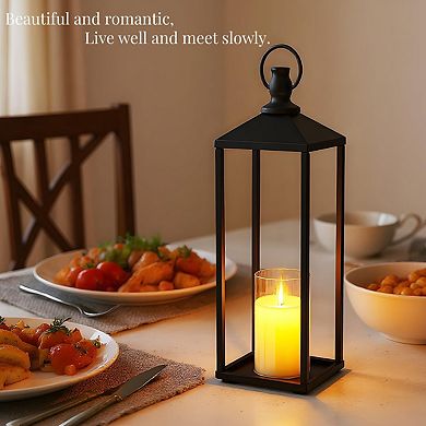 17"+19"+22" Large Metal Candle Lanterns Set with Flameless LED Candles