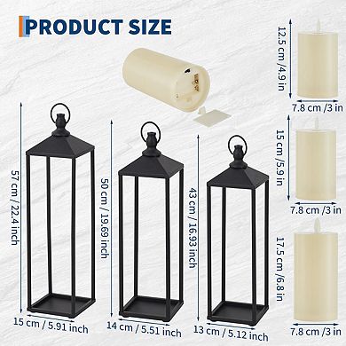 17"+19"+22" Large Metal Candle Lanterns Set with Flameless LED Candles