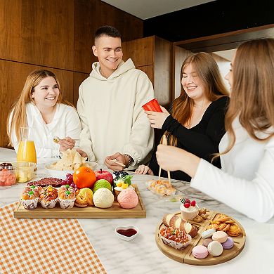 3 Pack Charcuterie Boards Set, Large Bamboo Cheese Board Set With Deep Juicy Groove