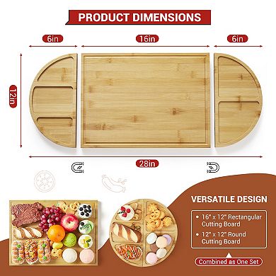 3 Pack Charcuterie Boards Set, Large Bamboo Cheese Board Set With Deep Juicy Groove