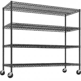 4 tier Heavy Duty Wire Shelving with Wheels, Adjustable Metal Storage Rack, Industrial Shelves