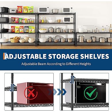 4 Tier Heavy Duty Wire Shelving with Wheels, Adjustable Metal Storage Rack, Industrial Shelves