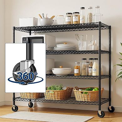 4 Tier Heavy Duty Wire Shelving with Wheels, Adjustable Metal Storage Rack, Industrial Shelves