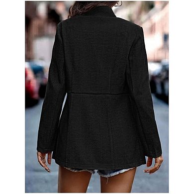 Women’s Open Front Herringbone Blazer-Business Casual Long Sleeve Work Jacket with Full Lining