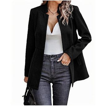 Women’s Open Front Herringbone Blazer-Business Casual Long Sleeve Work Jacket with Full Lining