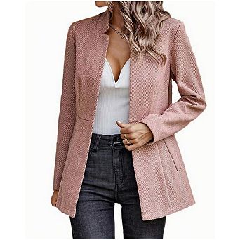 Women’s Open Front Herringbone Blazer-Business Casual Long Sleeve Work Jacket with Full Lining