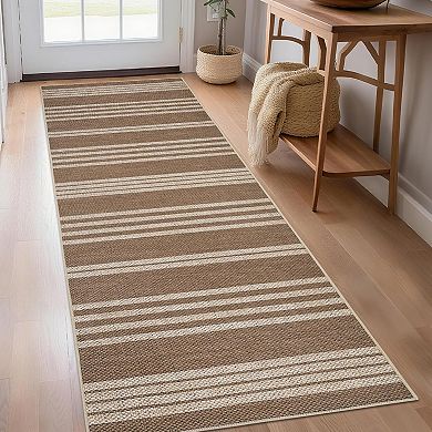 Modern Striped Area Rug,Low Pile ,Stain Resistant & Foldable,Washable