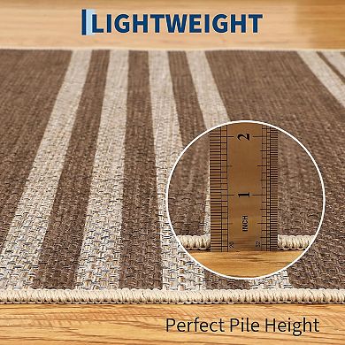 Modern Striped Area Rug,Low Pile ,Stain Resistant & Foldable,Washable