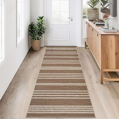 Modern Striped Area Rug,Low Pile ,Stain Resistant & Foldable,Washable