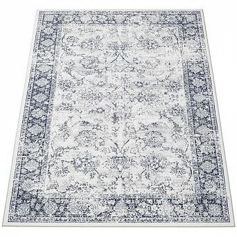 Vintage Washable Rug，Indoor Soft Oriental Floral Soft Rugs，Non Slip Low Pile