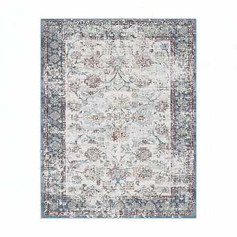 Vintage Washable Rug，Indoor Soft Oriental Floral Soft Rugs，Non Slip Low Pile