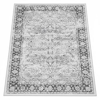 Vintage Washable Rug，Indoor Soft Oriental Floral Soft Rugs，Non Slip Low Pile