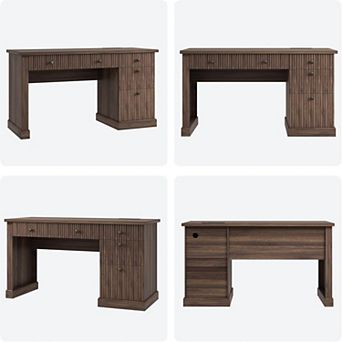 54'' Fluted Home Office Desk with Storage, Modern Executive Desk with Charging Station