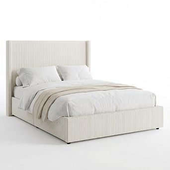 Corduroy Bed Frame with 4 Storage Drawers Upholstered Platform Bed with Headboard, Noise Free