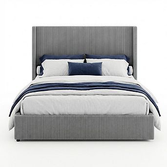 Corduroy Bed Frame with 4 Storage Drawers Upholstered Platform Bed with Headboard, Noise Free