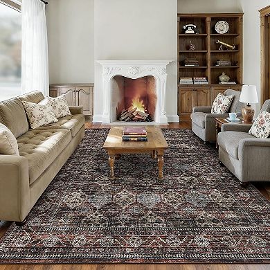 Vintage Floral Runner Rug Washable, Ultra Thin, Low Pile, Non-Slip Area Carpet