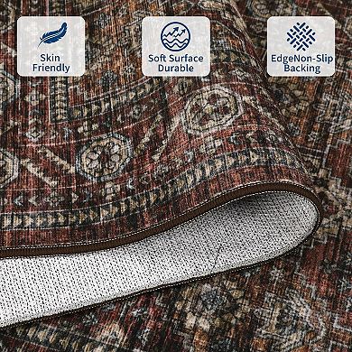 Vintage Floral Runner Rug Washable, Ultra Thin, Low Pile, Non-Slip Area Carpet