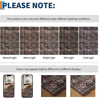 Vintage Floral Runner Rug Washable, Ultra Thin, Low Pile, Non-Slip Area Carpet