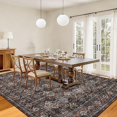 Vintage Floral Runner Rug Washable, Ultra Thin, Low Pile, Non-Slip Area Carpet