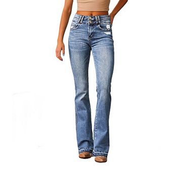 Women's High Waisted Jeans Flare Bell Bottom Retro Stretch Bootcut Casual Denim Pants