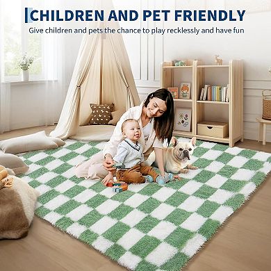 Modern Checkered Runner Rug,Ultra-Soft,Non Slip,High Pile Non-Shedding