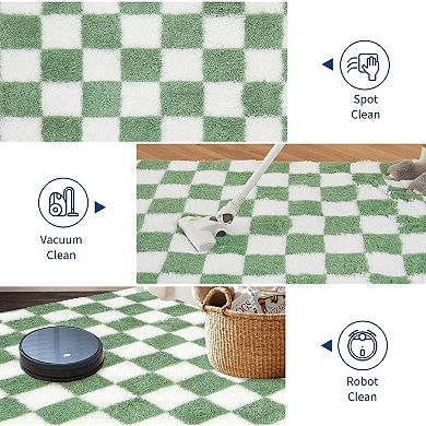 Modern Checkered Runner Rug,Ultra-Soft,Non Slip,High Pile Non-Shedding