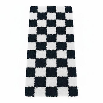Modern Checkered Runner Rug,Ultra-Soft,Non Slip,High Pile Non-Shedding