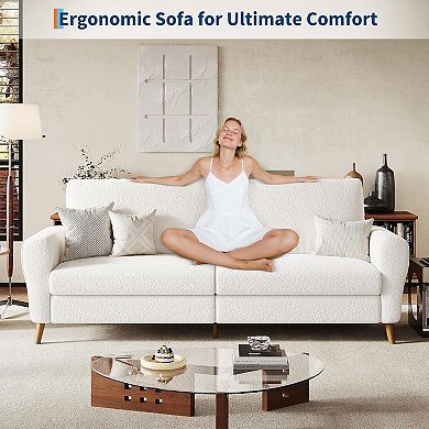 84 Inch Modern Sofa Couch, Large 3-Seater Sofa with Streamlined Armrests, Boucle Loveseat Wood Feet
