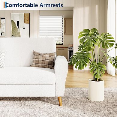 84 Inch Modern Sofa Couch, Large 3-Seater Sofa with Streamlined Armrests, Boucle Loveseat Wood Feet