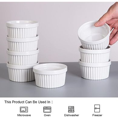 8 oz Ceramic Ramekins, Set of 8 Porcelain Creme Brulee Souffle Ramekins for Baking